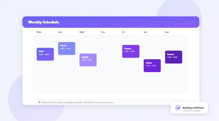 Calendar and bookings - EducTime